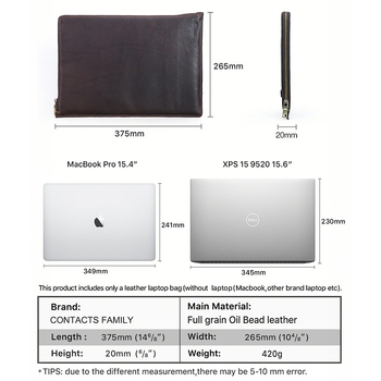 Contacts family MacBook Pro/Air laptop táska, valódi bőr, magánmárka