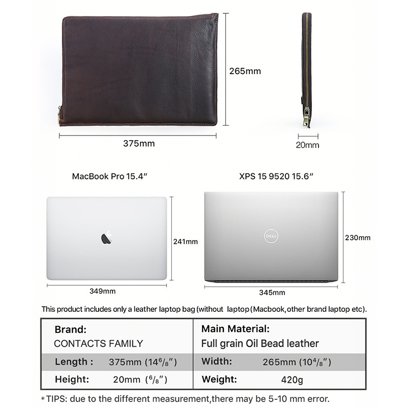 Contacts family MacBook Pro/Air laptop táska, valódi bőr, magánmárka