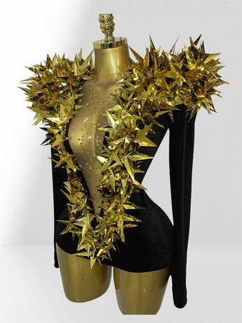 Body din catifea transparent cu paiete stelare pentru reprezentații pe scenă (Poliester 70–80%, Bumbac 20–30%, Primăvara 2025, Femei)