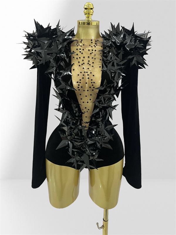 Body din catifea transparent cu paiete stelare pentru reprezentații pe scenă (Poliester 70–80%, Bumbac 20–30%, Primăvara 2025, Femei)