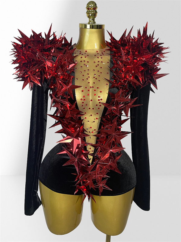 Body din catifea transparent cu paiete stelare pentru reprezentații pe scenă (Poliester 70–80%, Bumbac 20–30%, Primăvara 2025, Femei)