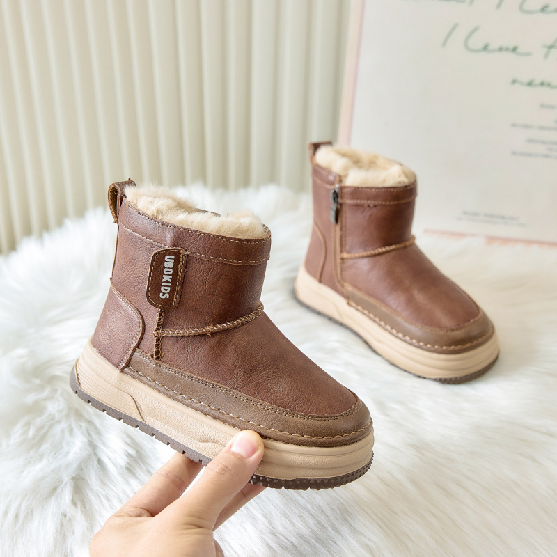 Ghete de iarnă pentru copii - Unisex, înălțime medie, PU pe exterior, talpă din cauciuc, respirabile și impermeabile, pentru 4–12 ani, iarnă 2025