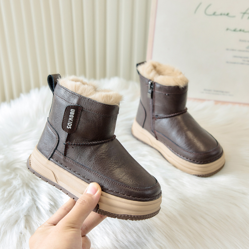 Ghete de iarnă pentru copii - Unisex, înălțime medie, PU pe exterior, talpă din cauciuc, respirabile și impermeabile, pentru 4–12 ani, iarnă 2025