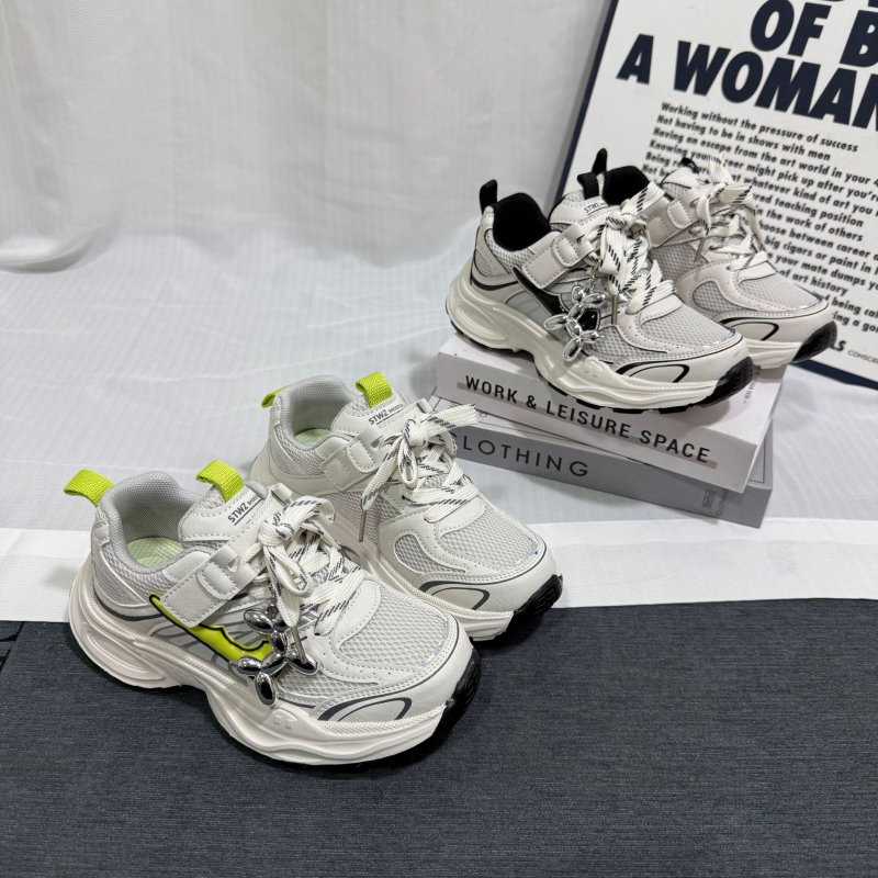 Pantofi pentru copii Dad Shoes — adidași de primăvară, aerisiți, partea superioară PU+mesh, închidere Velcro, anti-alunecare, durabili, talpă EVA, pentru copii 4–12 ani