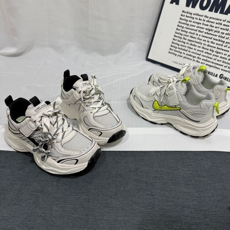 Pantofi pentru copii Dad Shoes — adidași de primăvară, aerisiți, partea superioară PU+mesh, închidere Velcro, anti-alunecare, durabili, talpă EVA, pentru copii 4–12 ani