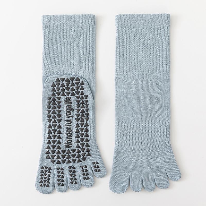 Ötujjú jóga zokni, csúszásmentes, nőknek, középmagas cső, 85% pamut, 3% spandex, 10% poliészter, 2% elasztán