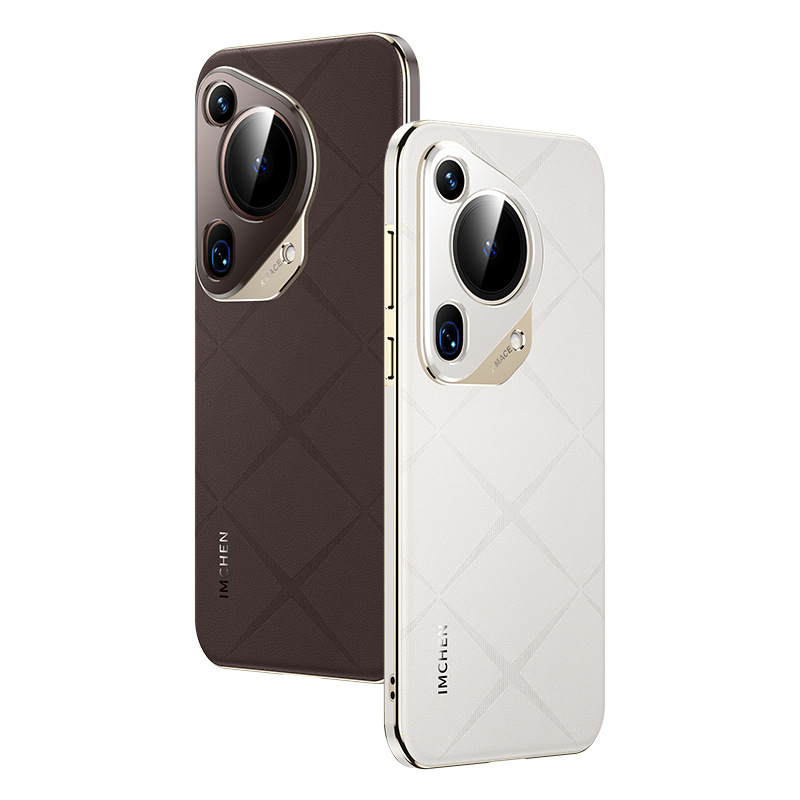 Carcasă Huawei Pura70Pro, din piele naturală cu ramă PC electroplacată, prelucrare prin frezare, personalizabilă, rezistență la uzură, protecție anti-cădere, antiamprente