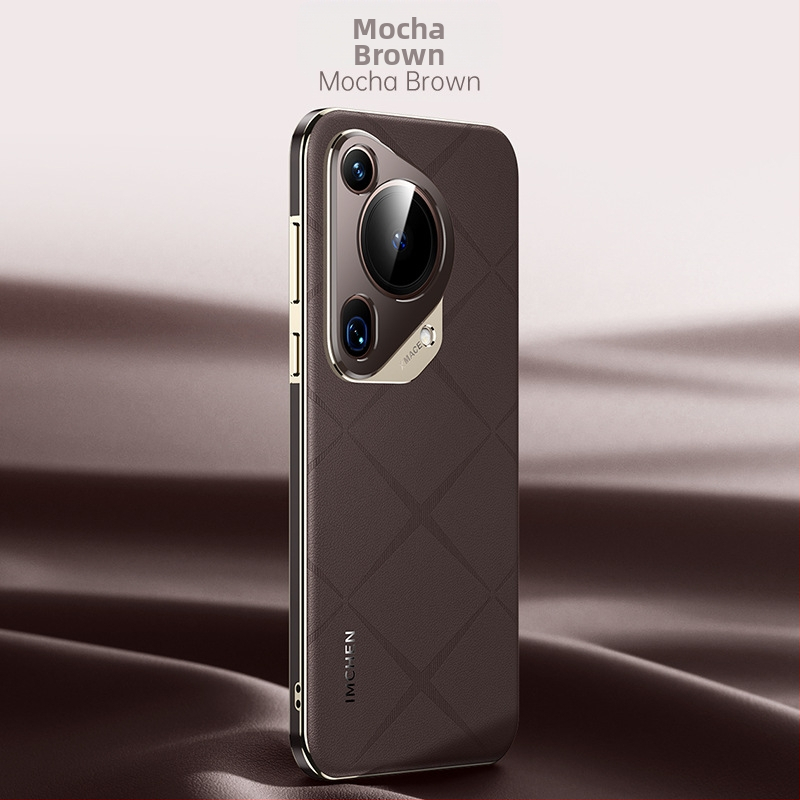 Carcasă Huawei Pura70Pro, din piele naturală cu ramă PC electroplacată, prelucrare prin frezare, personalizabilă, rezistență la uzură, protecție anti-cădere, antiamprente