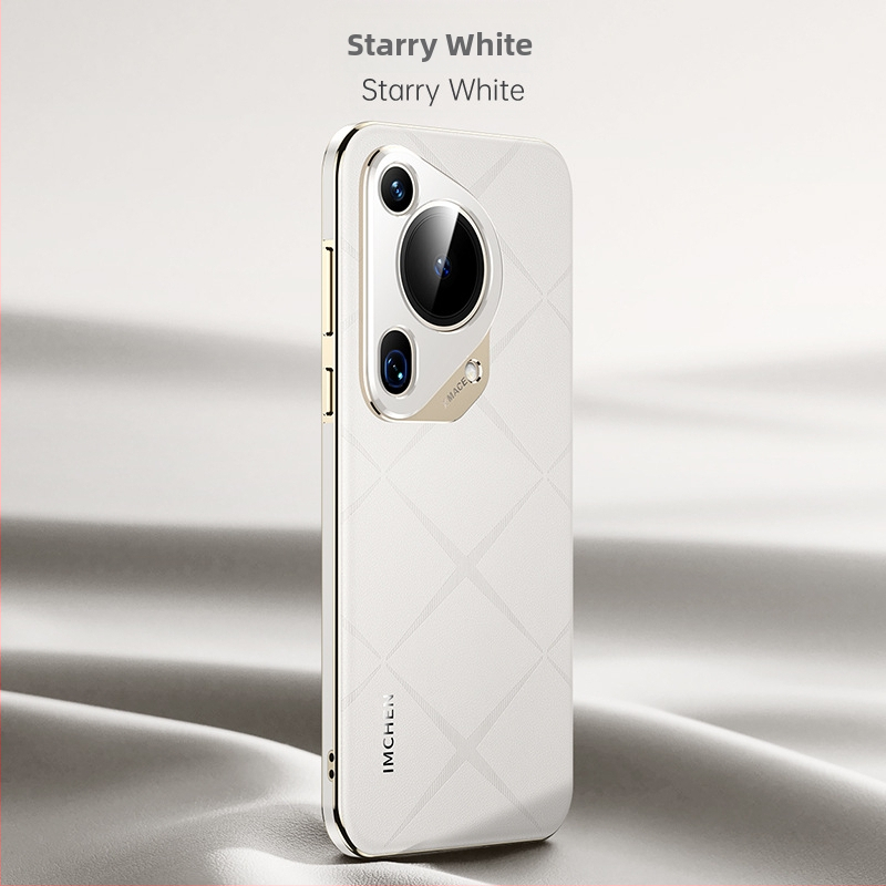 Carcasă Huawei Pura70Pro, din piele naturală cu ramă PC electroplacată, prelucrare prin frezare, personalizabilă, rezistență la uzură, protecție anti-cădere, antiamprente