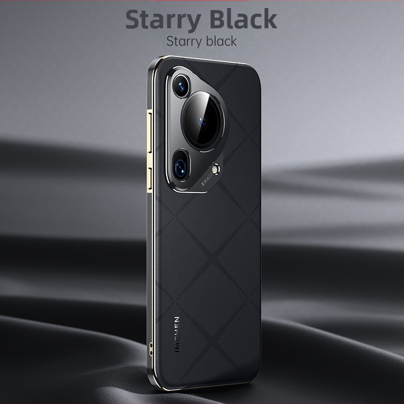 Carcasă Huawei Pura70Pro, din piele naturală cu ramă PC electroplacată, prelucrare prin frezare, personalizabilă, rezistență la uzură, protecție anti-cădere, antiamprente