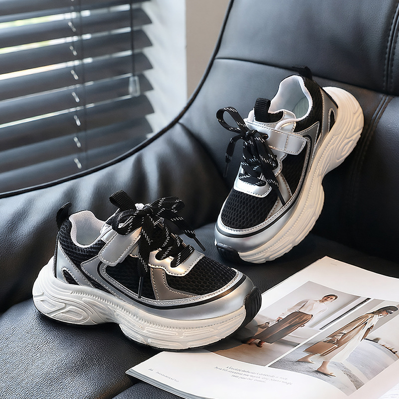 Gyerekeknek készült sportos casual cipő, uniszex, Velcro zárás, PU felsőrész, TPR talp, minden évszakra alkalmas, 7–16 éveseknek