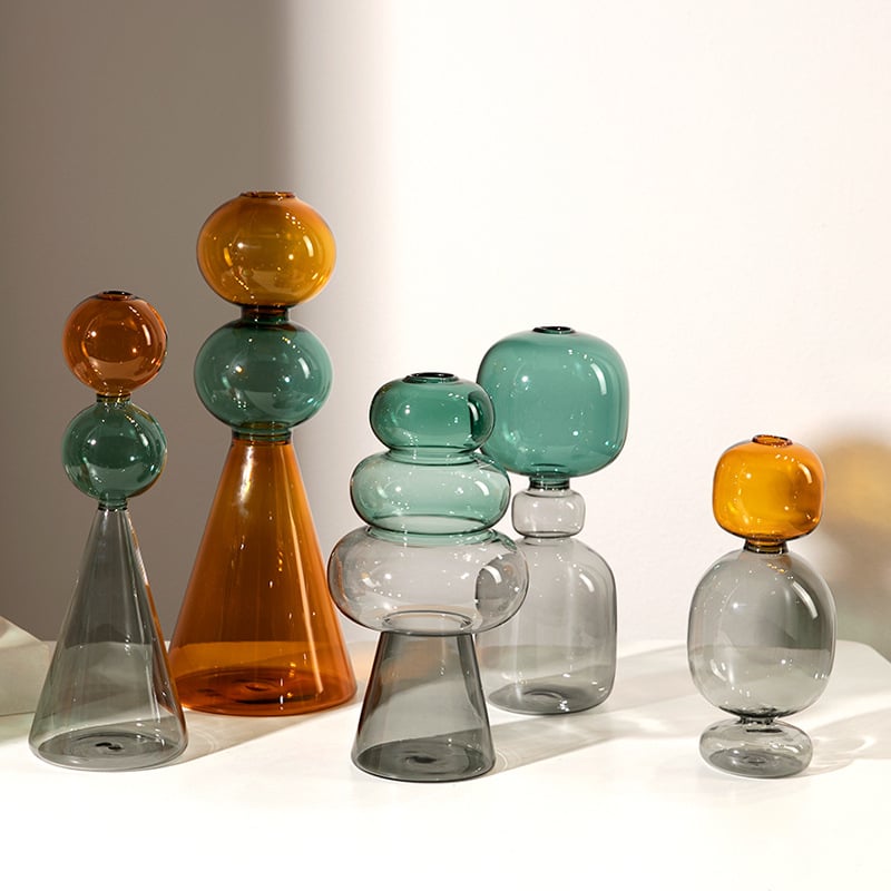 Vază din sticlă cu două straturi, design geometric, decor transparent pentru birou, semi-artizanal, stil modern de artă