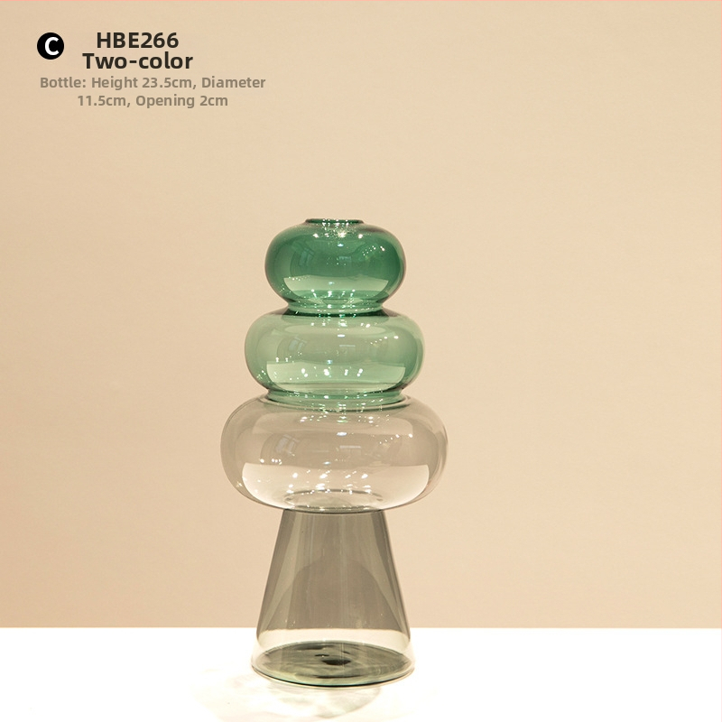 Vază din sticlă cu două straturi, design geometric, decor transparent pentru birou, semi-artizanal, stil modern de artă