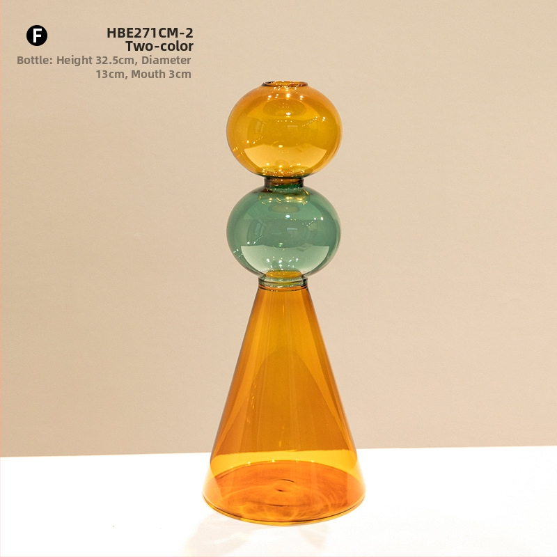 Vază din sticlă cu două straturi, design geometric, decor transparent pentru birou, semi-artizanal, stil modern de artă