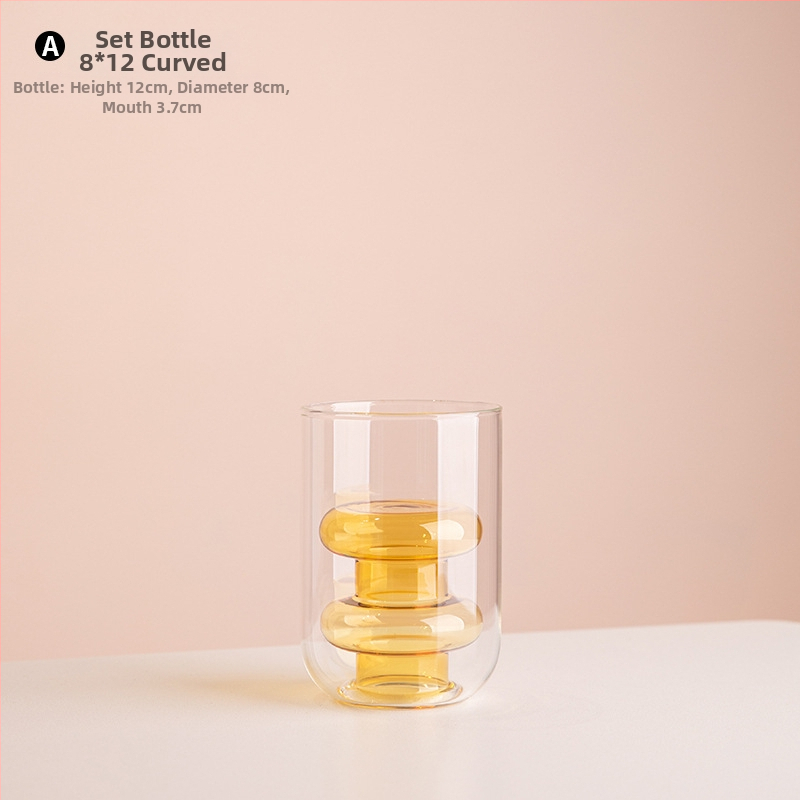 Vază din sticlă cu două straturi, design geometric, decor transparent pentru birou, semi-artizanal, stil modern de artă