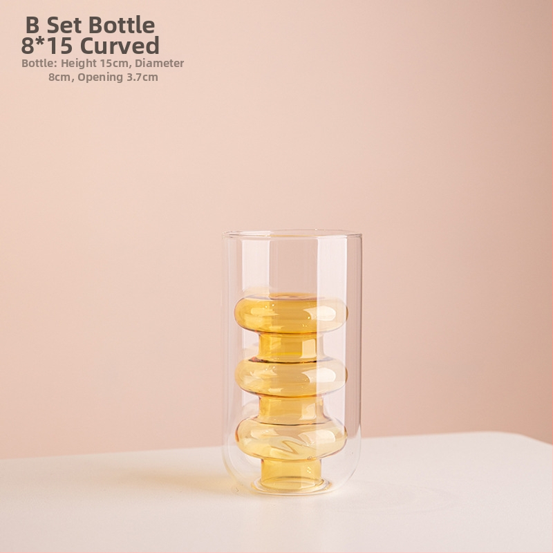 Vază din sticlă cu două straturi, design geometric, decor transparent pentru birou, semi-artizanal, stil modern de artă