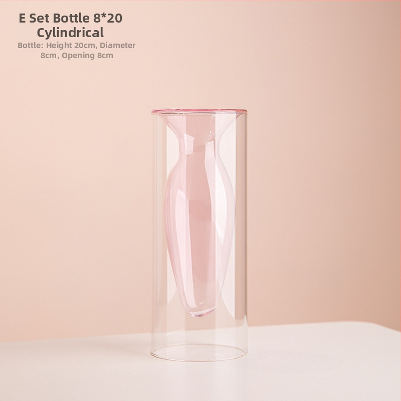 Vază din sticlă cu două straturi, design geometric, decor transparent pentru birou, semi-artizanal, stil modern de artă