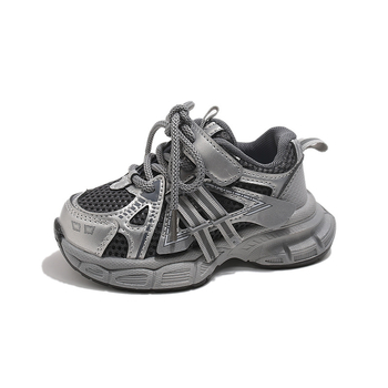 Gyerek sportcipő – PU+ háló felsőrész, csíkos minta, könnyű, Velcro zárás, gumírozott talp, légáteresztő