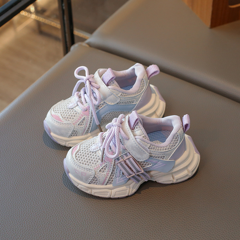 Gyerek sportcipő – PU+ háló felsőrész, csíkos minta, könnyű, Velcro zárás, gumírozott talp, légáteresztő