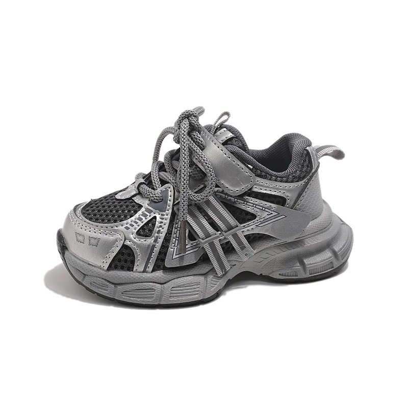 Gyerek sportcipő – PU+ háló felsőrész, csíkos minta, könnyű, Velcro zárás, gumírozott talp, légáteresztő