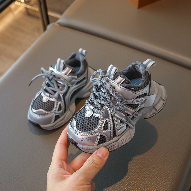 Gyerek sportcipő – PU+ háló felsőrész, csíkos minta, könnyű, Velcro zárás, gumírozott talp, légáteresztő