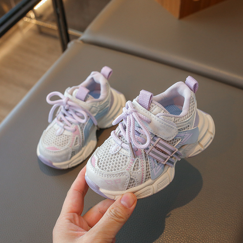 Gyerek sportcipő – PU+ háló felsőrész, csíkos minta, könnyű, Velcro zárás, gumírozott talp, légáteresztő