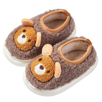 Papuci de interior pentru copii, cu căptușeală din fleece, partea superioară din velur, talpă PVC, design cartoon, încălțăminte de interior caldă, unisex