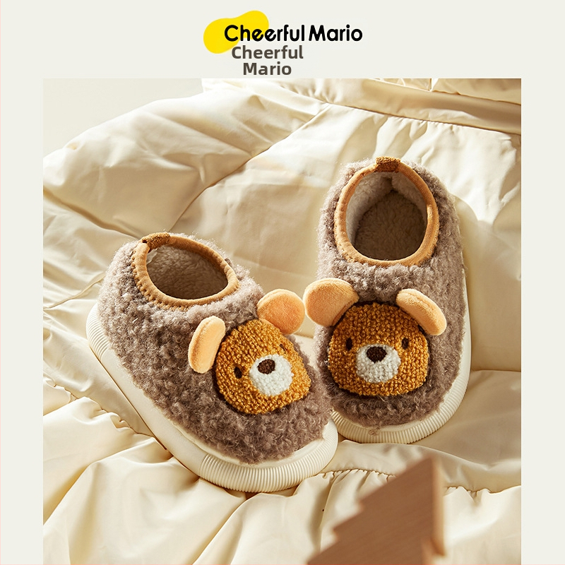 Papuci de interior pentru copii, cu căptușeală din fleece, partea superioară din velur, talpă PVC, design cartoon, încălțăminte de interior caldă, unisex