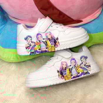 Детски бели обувки с UV печат — серия Три сестри, карикатурен принт, горна част от изкуствена кожа, закопчаване с велкро, нисък профил, подметка от TPR