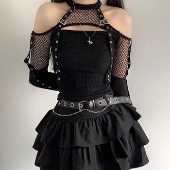 Set de costum de dans cu top din plasă, în stil Y2K/K-Pop pentru dans folk (Chenille; Spandex; conținutul principal al țesăturii 90–95%; Unisex)