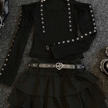 Set de costum de dans cu top din plasă, în stil Y2K/K-Pop pentru dans folk (Chenille; Spandex; conținutul principal al țesăturii 90–95%; Unisex)