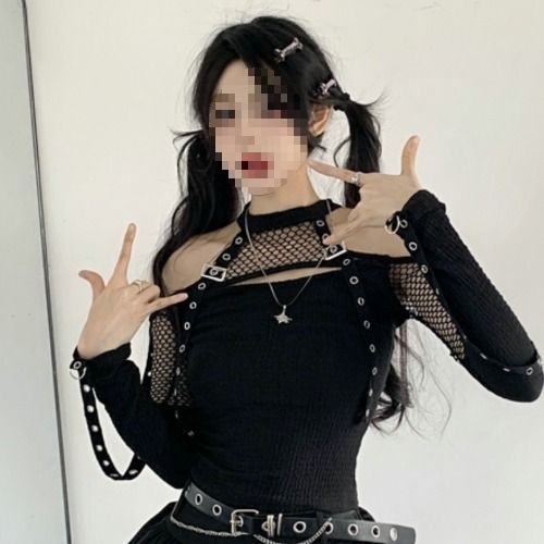 Set de costum de dans cu top din plasă, în stil Y2K/K-Pop pentru dans folk (Chenille; Spandex; conținutul principal al țesăturii 90–95%; Unisex)