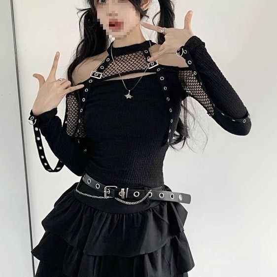 Set de costum de dans cu top din plasă, în stil Y2K/K-Pop pentru dans folk (Chenille; Spandex; conținutul principal al țesăturii 90–95%; Unisex)