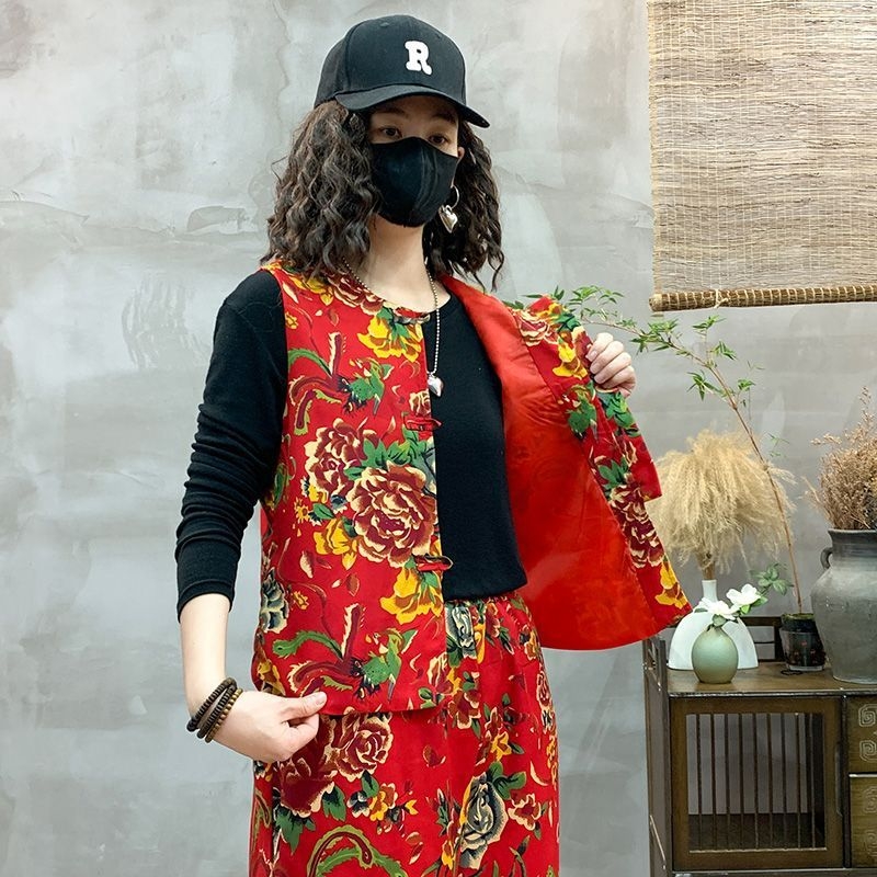 Set etno stila s velikim cvijećem iz sjeveroistočnog područja za ples na trgu i bubnjanje – Unisex kostim za izvedbu, tkanina Plain Cloth, proljeće 2025, model 1897262489, branda Xiaomei