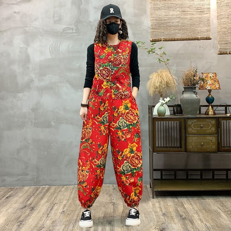 Set etno stila s velikim cvijećem iz sjeveroistočnog područja za ples na trgu i bubnjanje – Unisex kostim za izvedbu, tkanina Plain Cloth, proljeće 2025, model 1897262489, branda Xiaomei