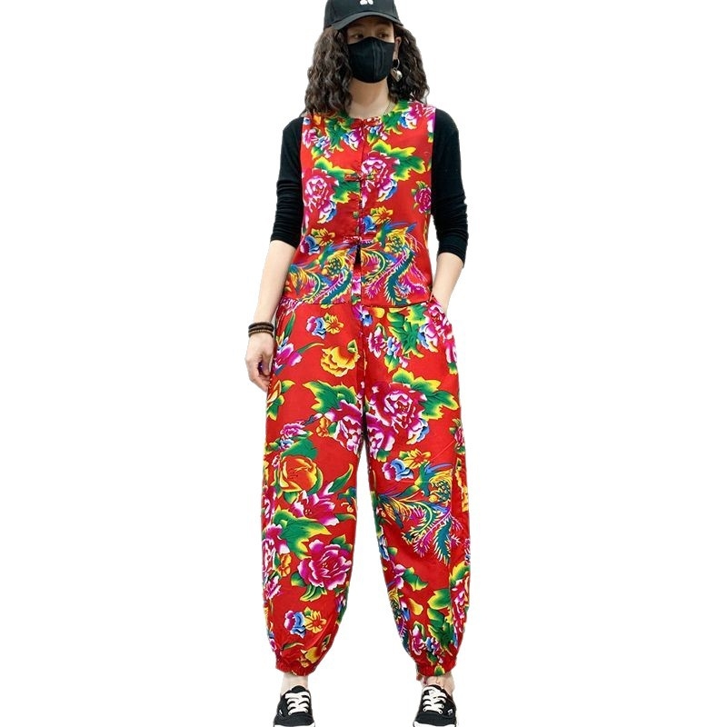 Set etno stila s velikim cvijećem iz sjeveroistočnog područja za ples na trgu i bubnjanje – Unisex kostim za izvedbu, tkanina Plain Cloth, proljeće 2025, model 1897262489, branda Xiaomei