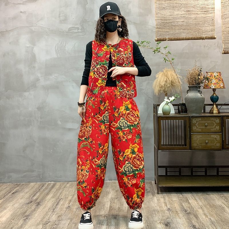 Set etno stila s velikim cvijećem iz sjeveroistočnog područja za ples na trgu i bubnjanje – Unisex kostim za izvedbu, tkanina Plain Cloth, proljeće 2025, model 1897262489, branda Xiaomei
