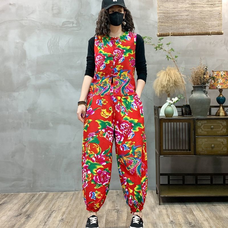 Set etno stila s velikim cvijećem iz sjeveroistočnog područja za ples na trgu i bubnjanje – Unisex kostim za izvedbu, tkanina Plain Cloth, proljeće 2025, model 1897262489, branda Xiaomei