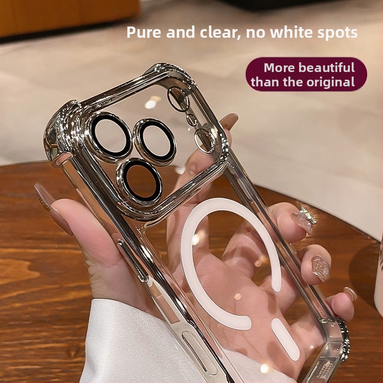 Silikónový ochranný kryt pre iPhone 16 Pro Max – minimalistický štýl, protišmykový, odolný voči pádu, silná magnetická priľnavosť, elektroplating povrch