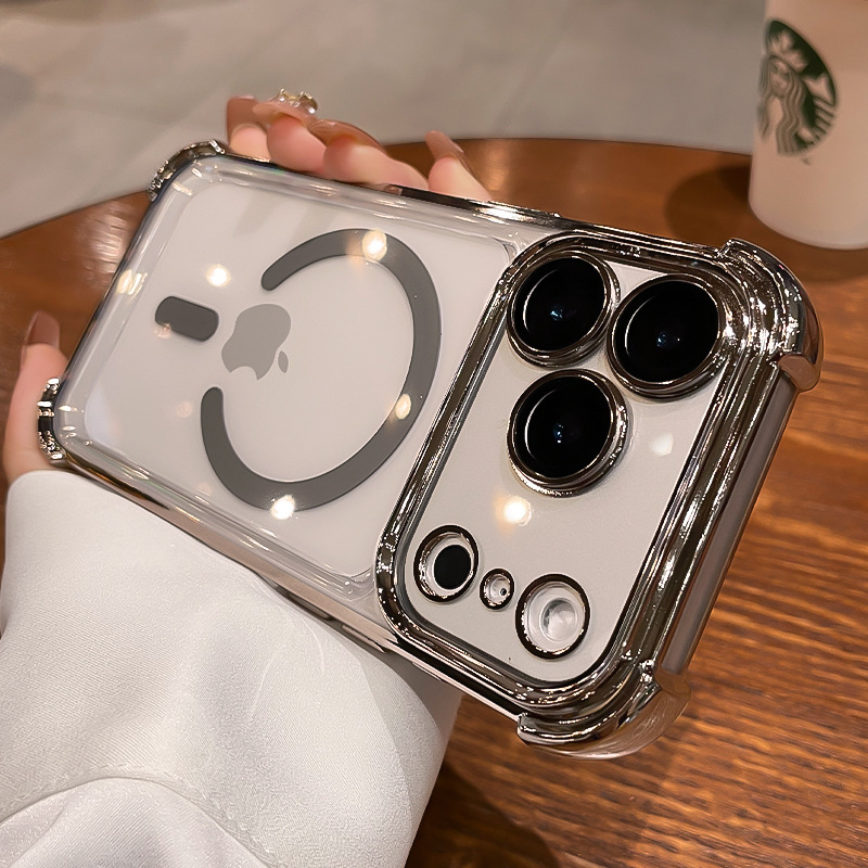 Silikónový ochranný kryt pre iPhone 16 Pro Max – minimalistický štýl, protišmykový, odolný voči pádu, silná magnetická priľnavosť, elektroplating povrch