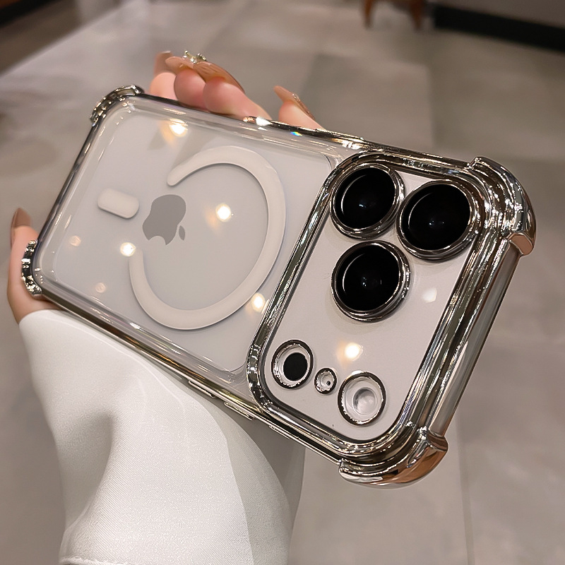 Silikónový ochranný kryt pre iPhone 16 Pro Max – minimalistický štýl, protišmykový, odolný voči pádu, silná magnetická priľnavosť, elektroplating povrch