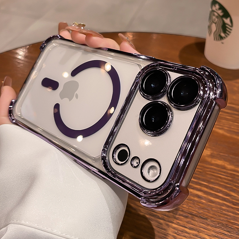 Silikónový ochranný kryt pre iPhone 16 Pro Max – minimalistický štýl, protišmykový, odolný voči pádu, silná magnetická priľnavosť, elektroplating povrch