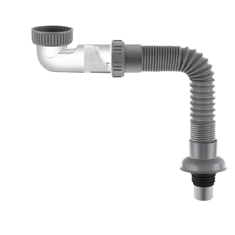 Mosdó mosogató lefolyócső, illatmentes, PP+PC+rozsdamentes acélból, P-ív alakú forma, modell Bxsgss-80, testreszabható