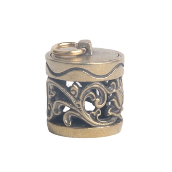 Ключодържател от месинг с кух съд за ароматерапия и мотив Танг растителен, унисекс цилиндричен дизайн