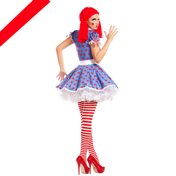 Costum Halloween de Circ – Clovn și Magiciană pentru roluri, țesătură Milk Silk, 100% poliester, fustă imprimată, pentru jocuri și anime