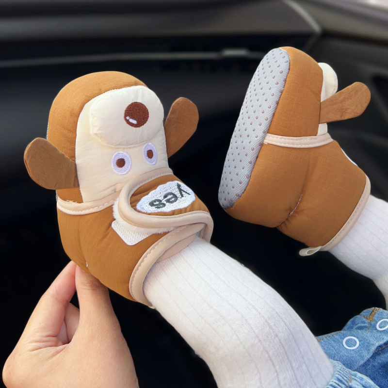 Uniszex baba pamut cipő fleece béléssel, csúszásmentes puha talppal, Velcro-zárás, ősz-télre