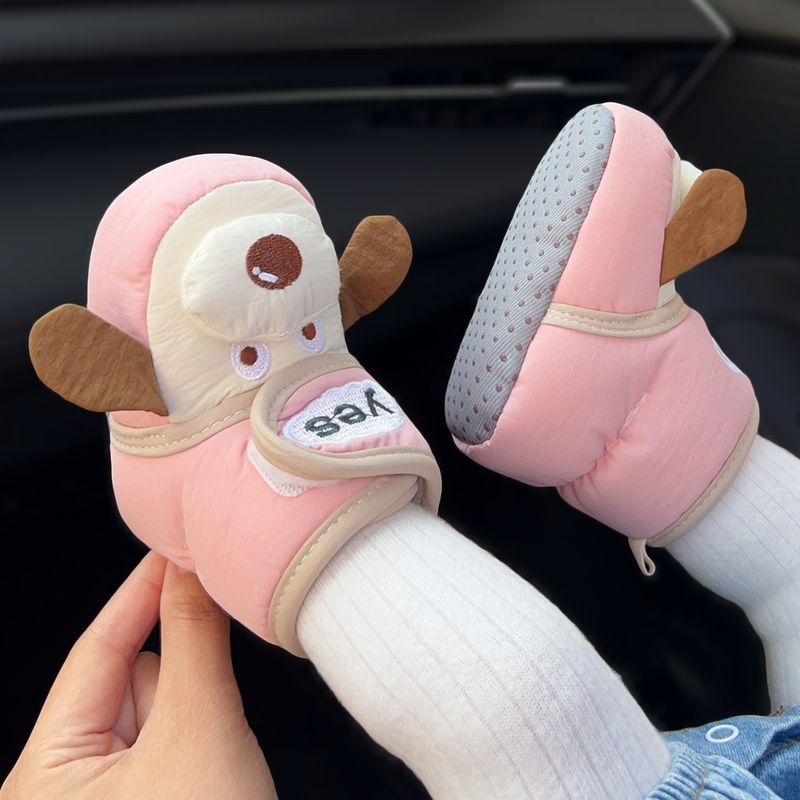 Uniszex baba pamut cipő fleece béléssel, csúszásmentes puha talppal, Velcro-zárás, ősz-télre