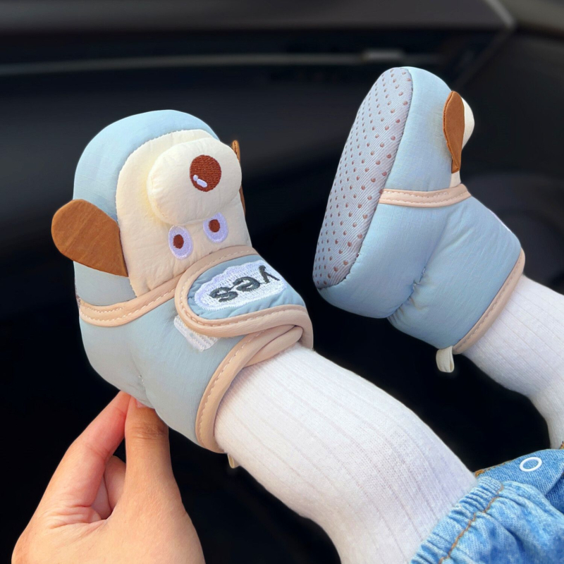 Uniszex baba pamut cipő fleece béléssel, csúszásmentes puha talppal, Velcro-zárás, ősz-télre