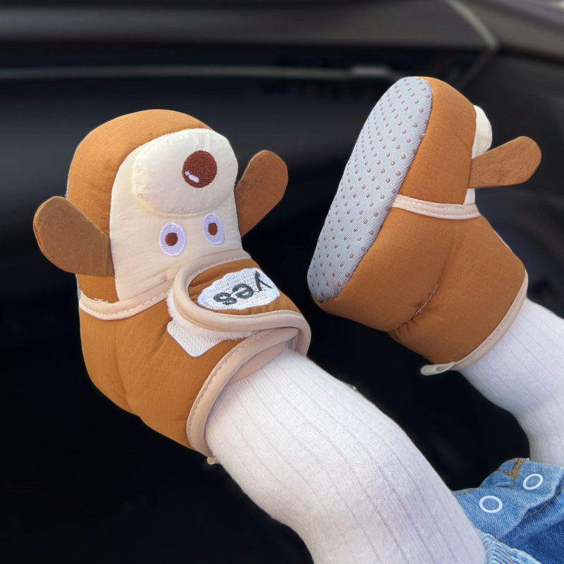 Uniszex baba pamut cipő fleece béléssel, csúszásmentes puha talppal, Velcro-zárás, ősz-télre