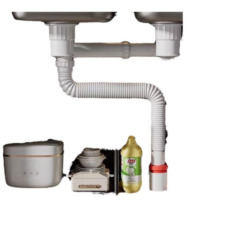 Set fitinga za odvod kuhinjskog sudopera s dvostrukim sudoperom – plastika, brend Smart bath, model Double groove sewer pipe